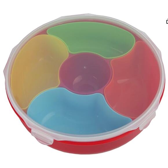 Round Serving Bowl with Cover 5-Compartment for snacks, fruits or vegetables - Picture 2 of 5